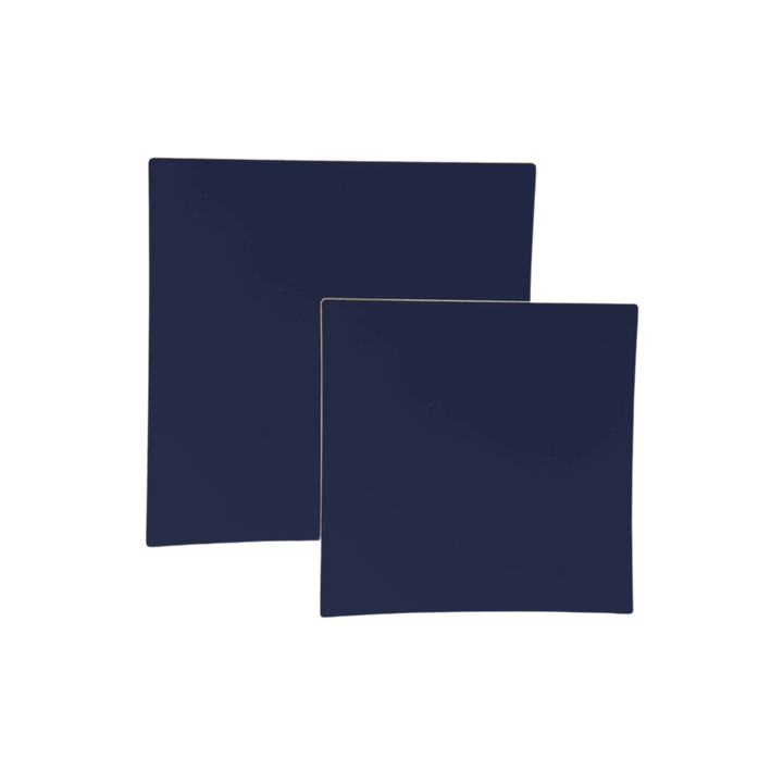 Navy Square Coupe Gold Rimmed Plastic Plates - 2 Sizes