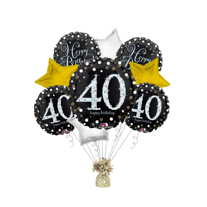 Premium Sparkling Celebration 40th Birthday Foil Balloon Bundle with Balloon Weight