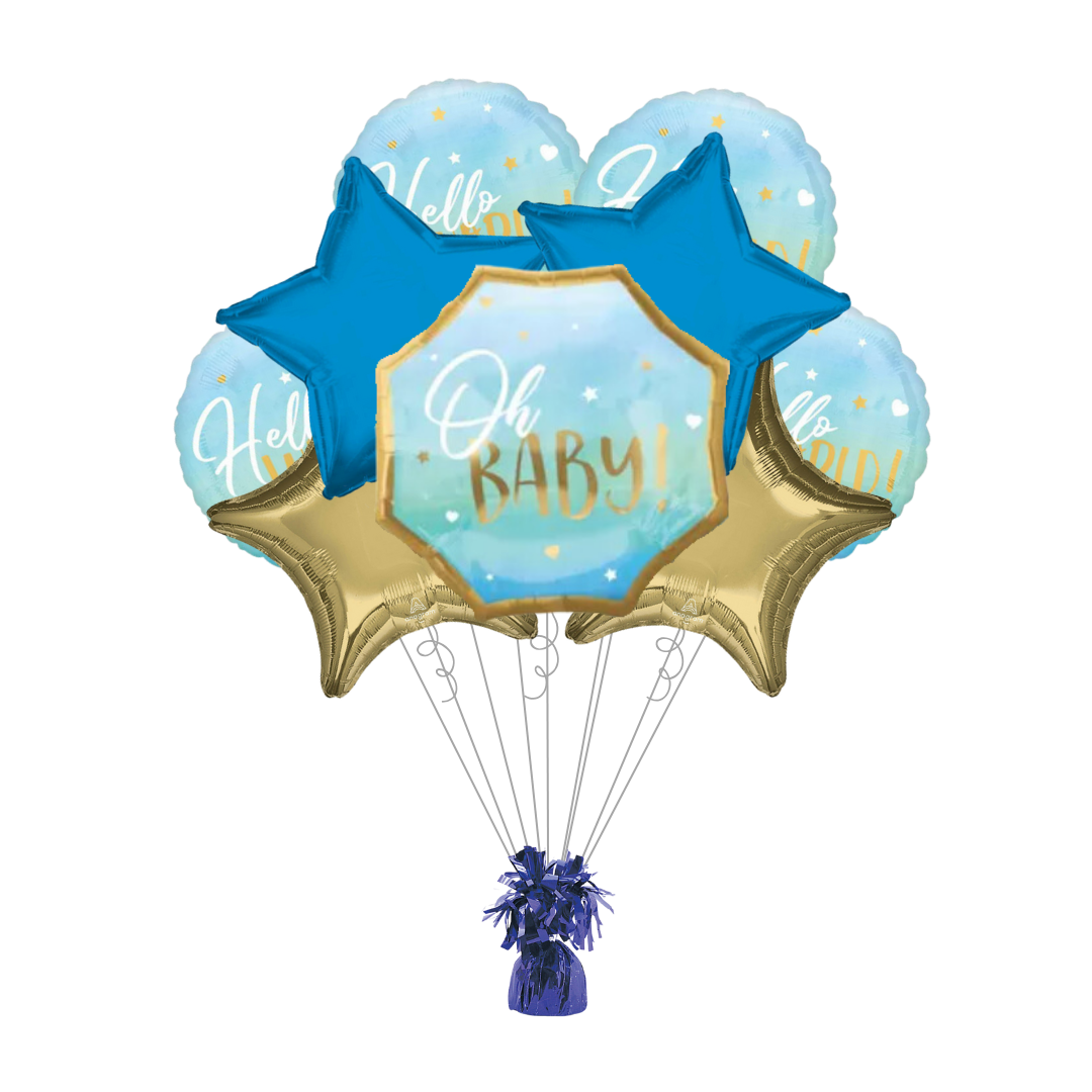 Premium Blue Baby Boy Baby Shower Foil Balloon Bundle with Balloon Weight