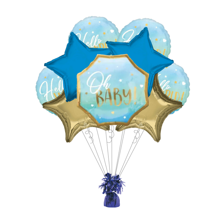 Premium Blue Baby Boy Baby Shower Foil Balloon Bundle with Balloon Weight