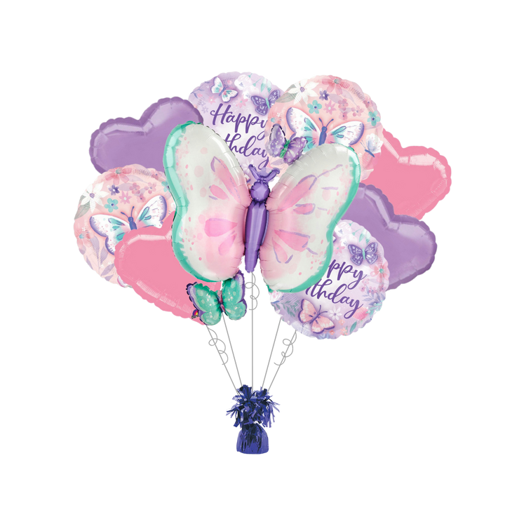 Premium Fluttering Butterflies Foil Balloon Bundle with Balloon Weight