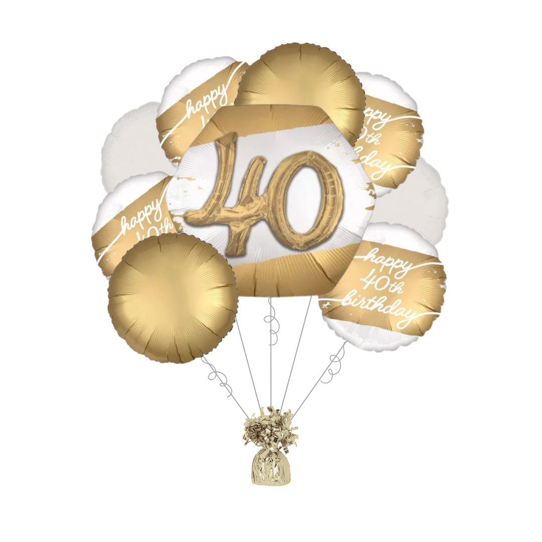 Premium Golden Age 40th Birthday Foil Balloon Bundle with Balloon Weight