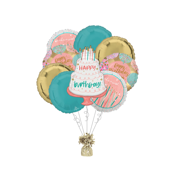 Premium Happy Cake Day Birthday Foil Balloon Bundle with Balloon Weight