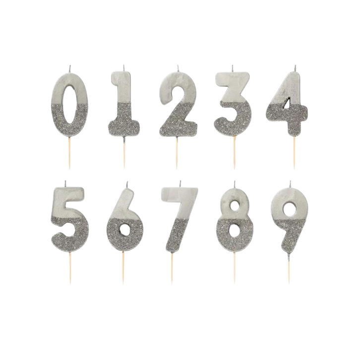 Silver Glitter 0-9 Number Candles