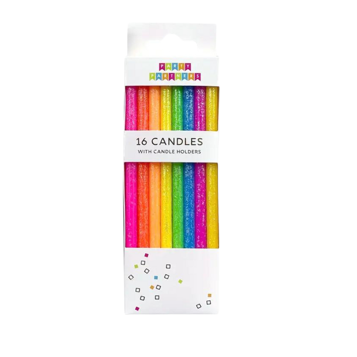 Tall Neon Rainbow Gradient Candle Set - (16pk)