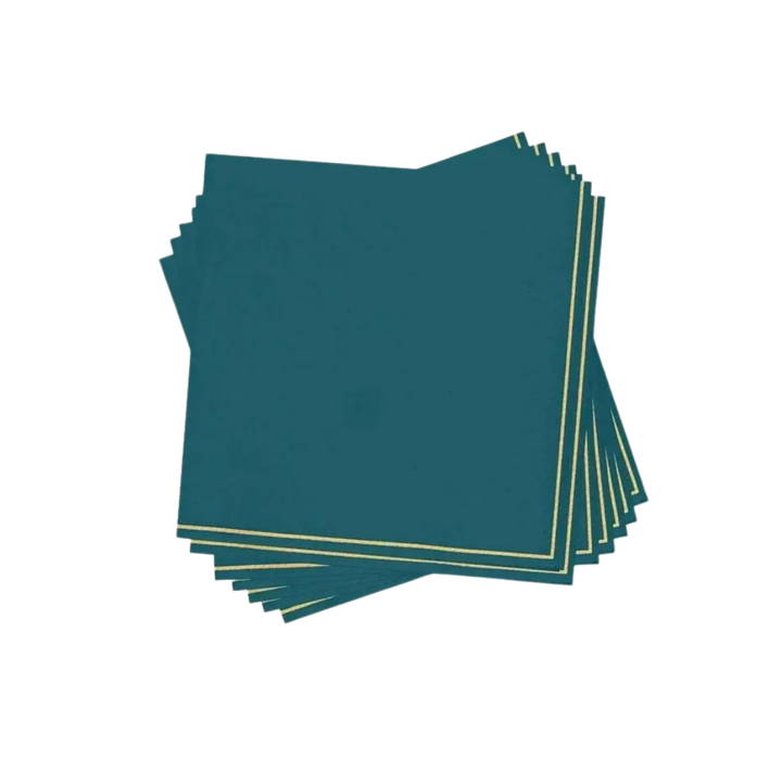 Teal with Gold Stripe Cocktail Napkins