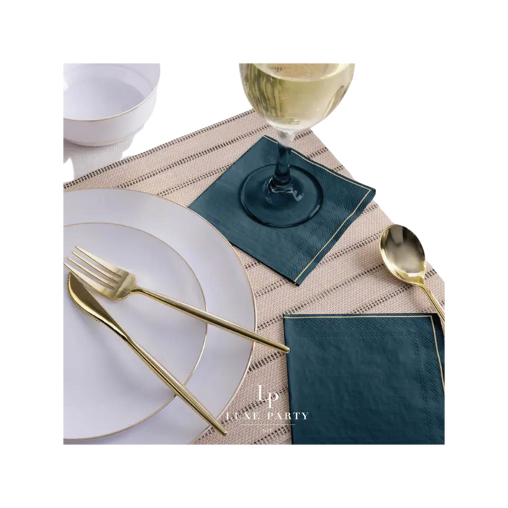 Teal with Gold Stripe Cocktail Napkins