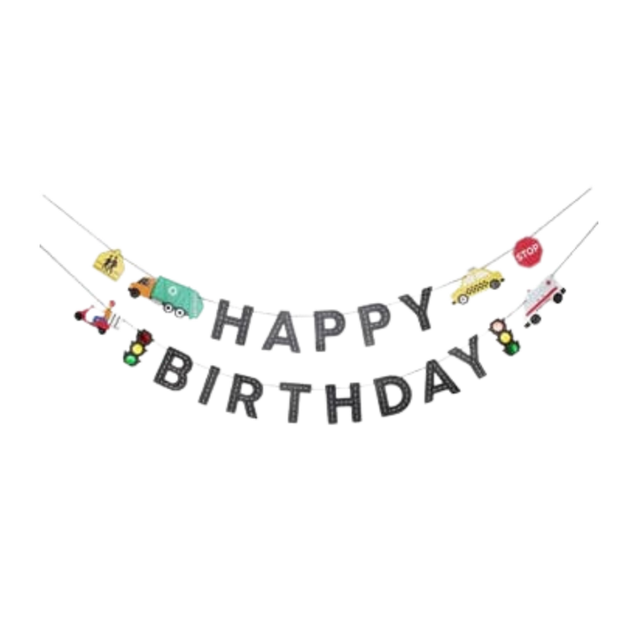 Black Transportation "Happy  Birthday" Banner