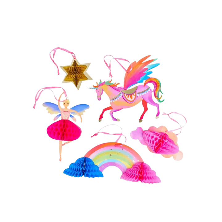 Unicorn Fairy Princess Honeycomb Decorations (5pk)