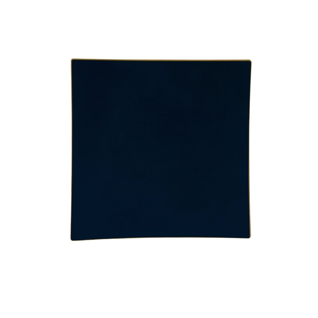 Navy Square Coupe Gold Rimmed Plastic Plates - 2 Sizes