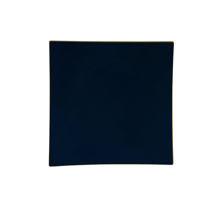 Navy Square Coupe Gold Rimmed Plastic Plates - 2 Sizes