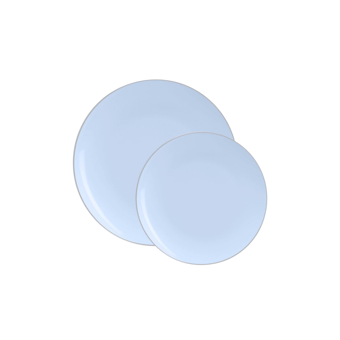 Ice Blue Silver Rimmed Plastic Plates - 2 Sizes