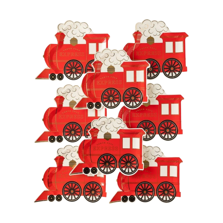 Red North Pole Express Train Shaped Large Dinner Plates