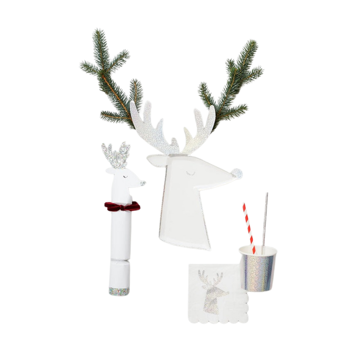 Silver Die-Cut Reindeer Shaped Large Dinner Plates