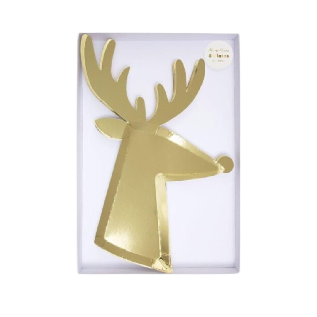 Gold Die-Cut Reindeer Shaped Large Dinner Plates