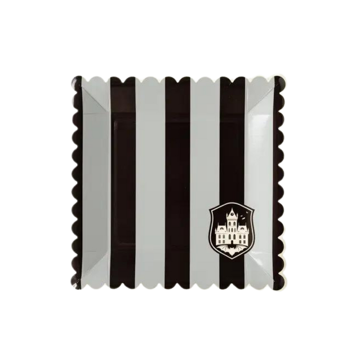 Black and White Striped Square Large Dinner Plates