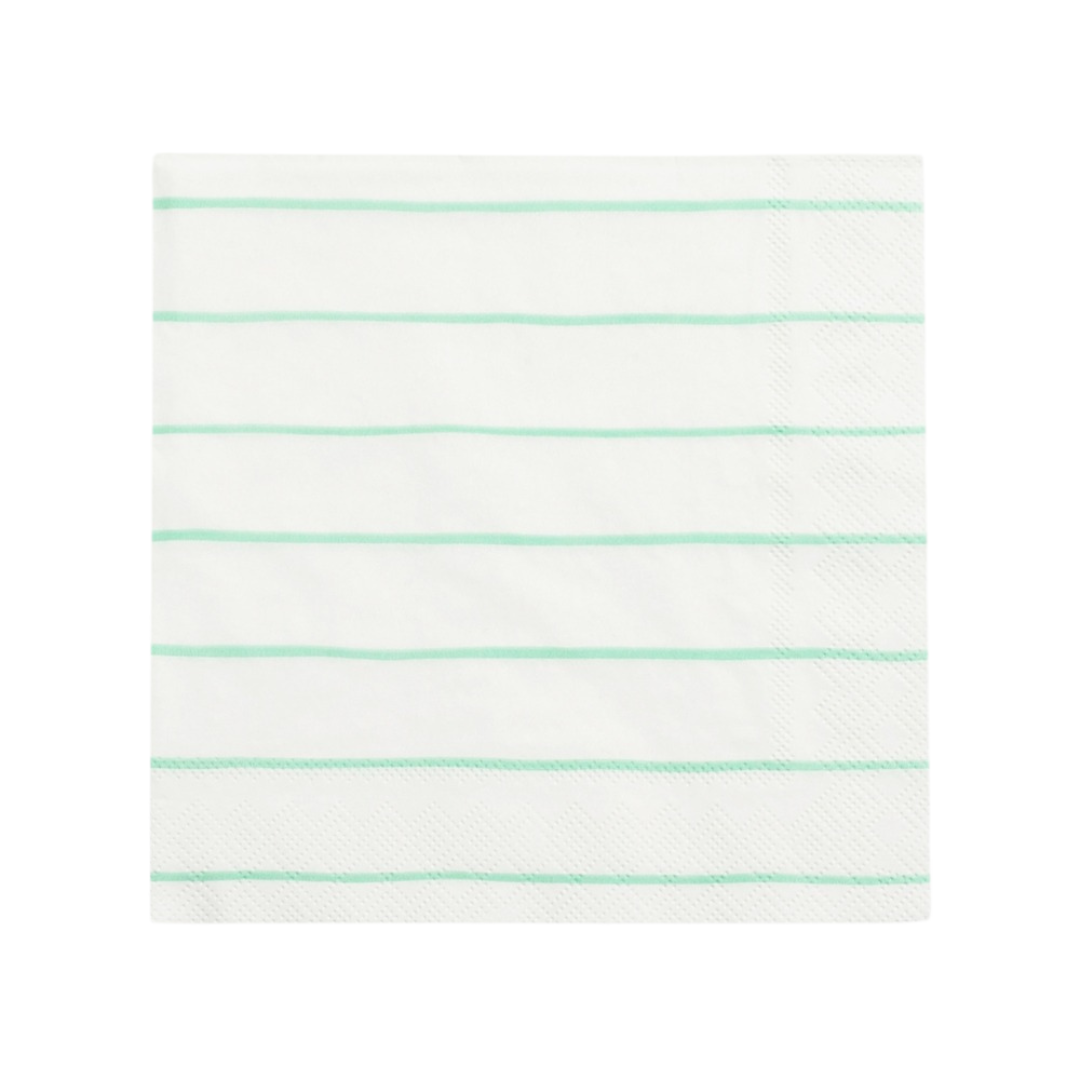 White and Green  Striped Dinner Napkins