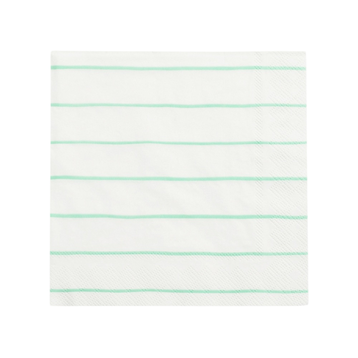 White and Green  Striped Dinner Napkins