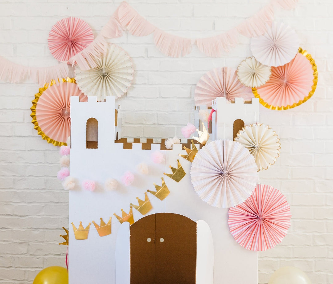 Pink and Gold Princess Crowns and Pom Pom Tulle Banner 