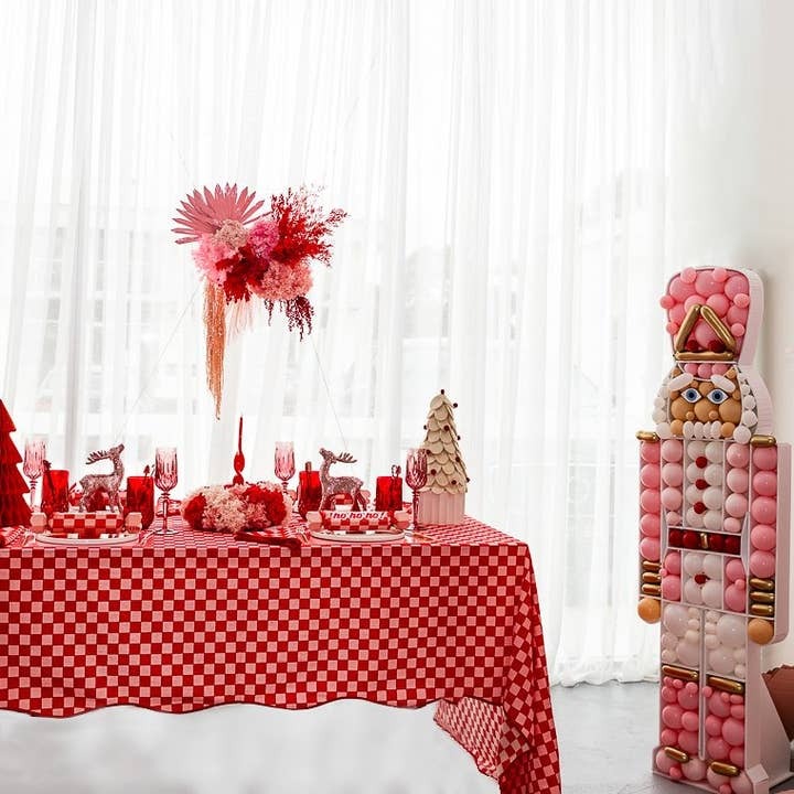 Red and Pink Checkered Cotton Tablecloth