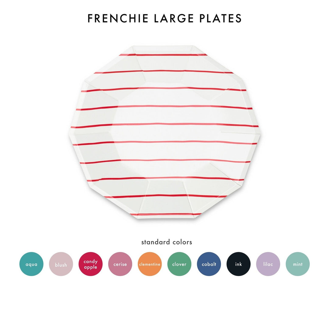 White and Lilac Frenchie Striped Large Dinner Plates