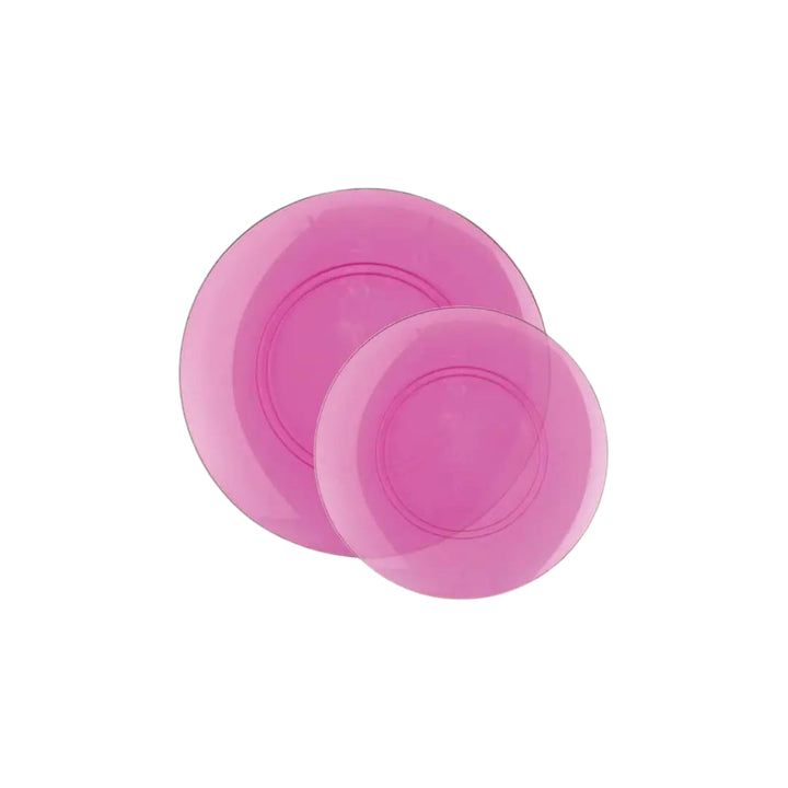 Transparent Hot Pink Gold Rimmed Plastic Plates - 2 Sizes