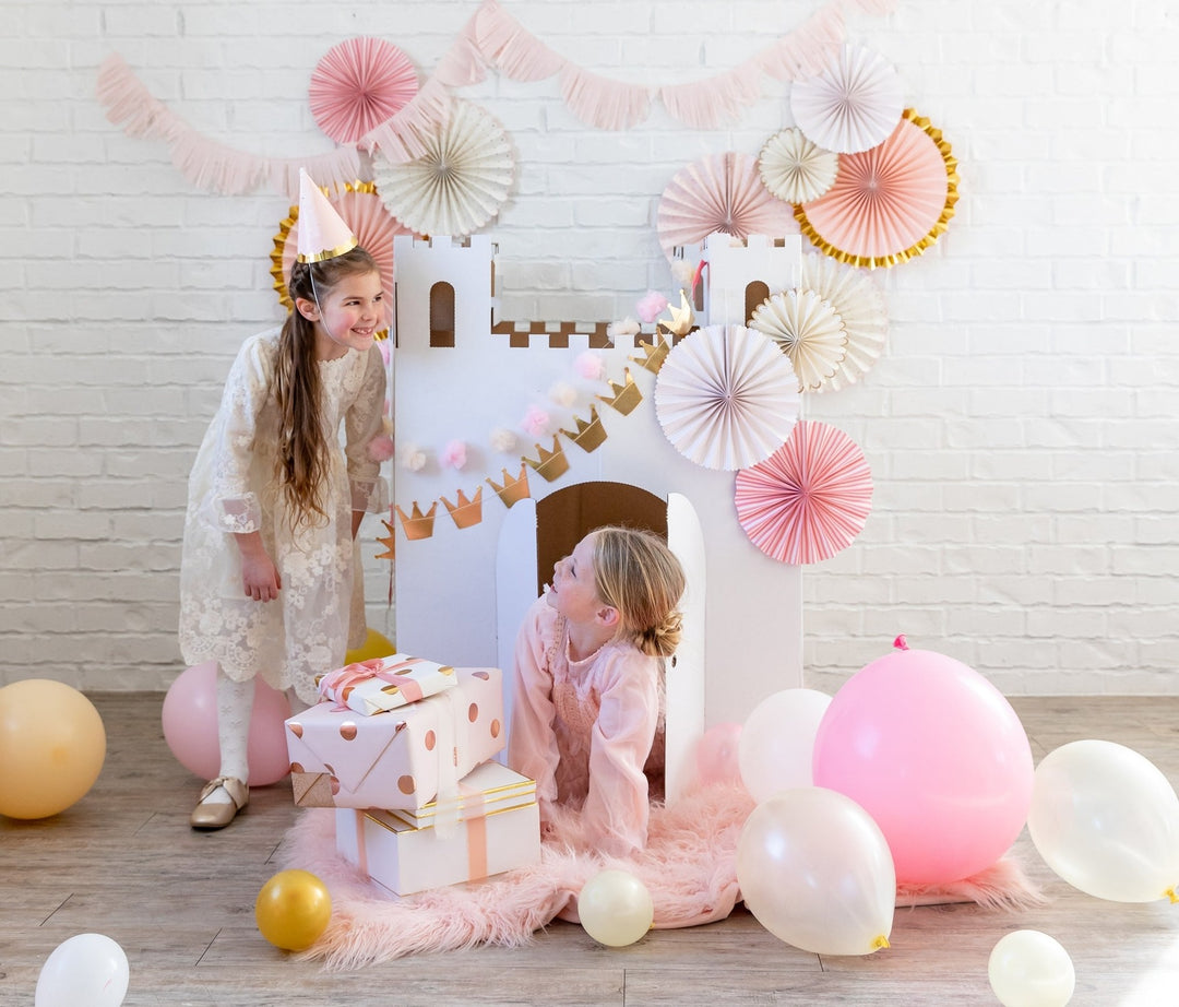 Pink and Gold Princess Crowns and Pom Pom Tulle Banner 