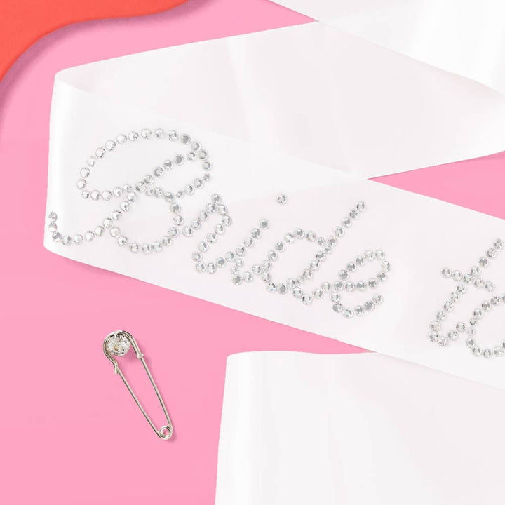 Bride to Be White Rhinestone Bachelorette Party Sash