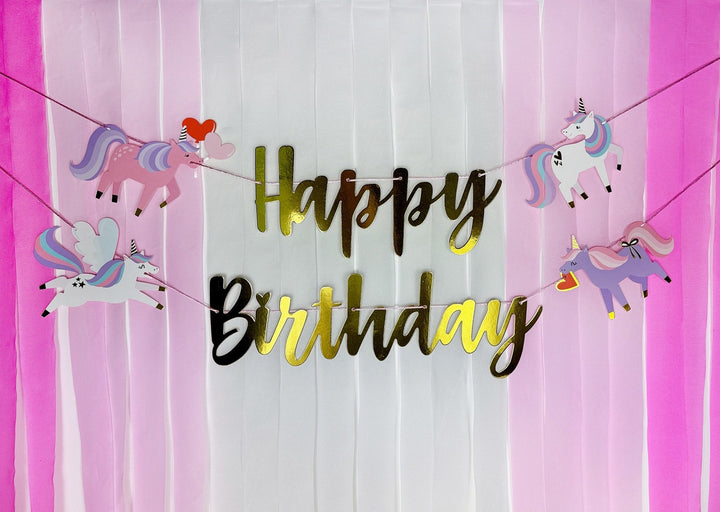 Gold "Love Is Magical Unicorn" Birthday Banner