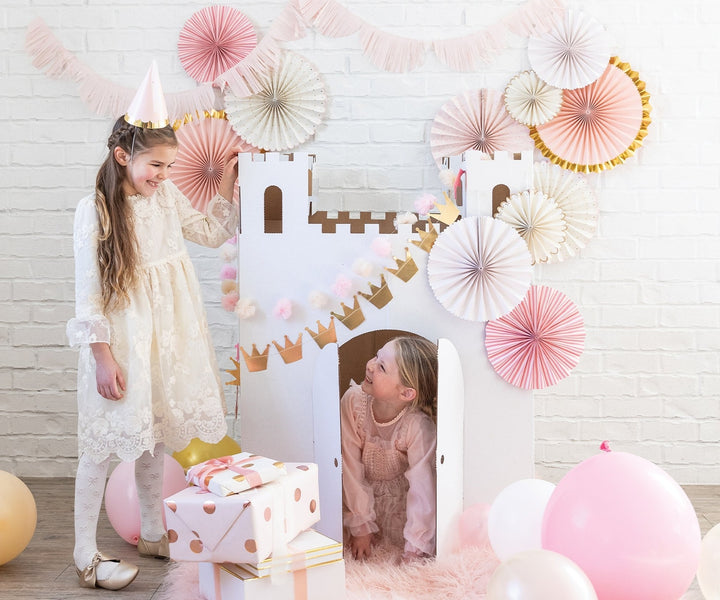 Pink and Gold Princess Crowns and Pom Pom Tulle Banner 