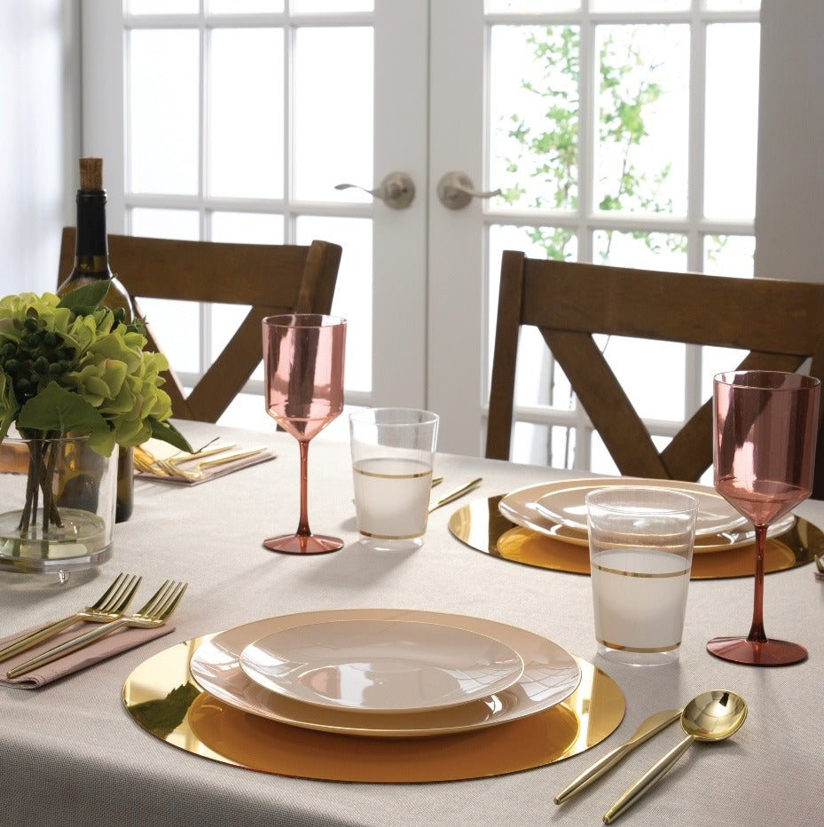 Linen Gold Rimmed Plastic Plates - 2 Sizes