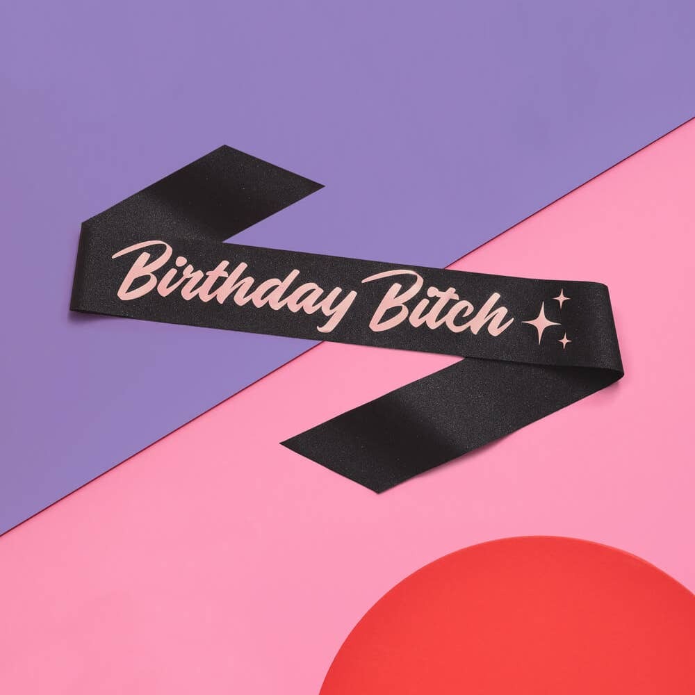 Birthday Bitch Black Glitter and Rose Gold Sash