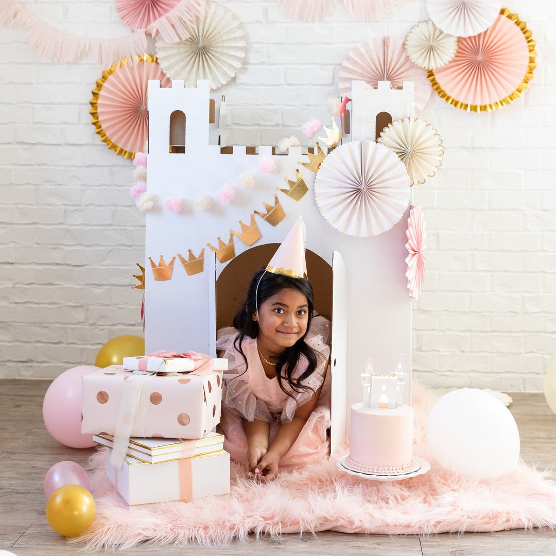 Pink and Gold Princess Crowns and Pom Pom Tulle Banner 