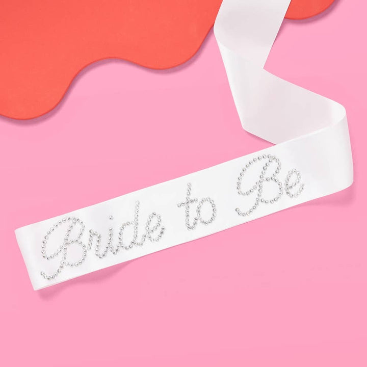 Bride to Be White Rhinestone Bachelorette Party Sash