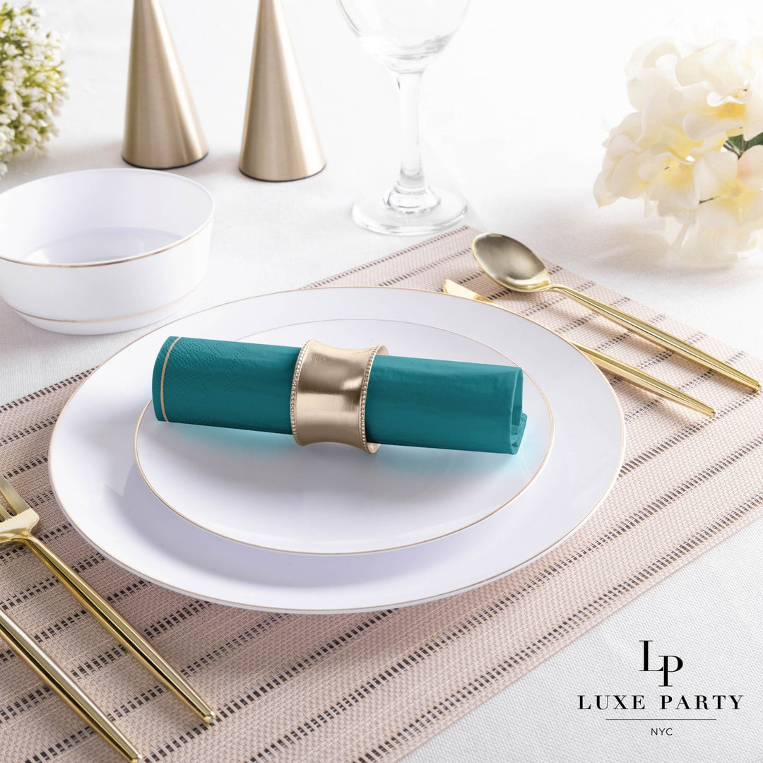 Teal with Gold Stripe Dinner Napkins