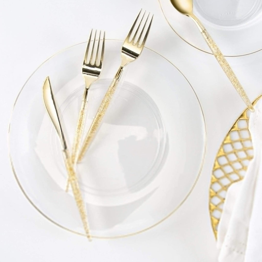 Clear Gold Rimmed Plastic Plates - 2 Sizes