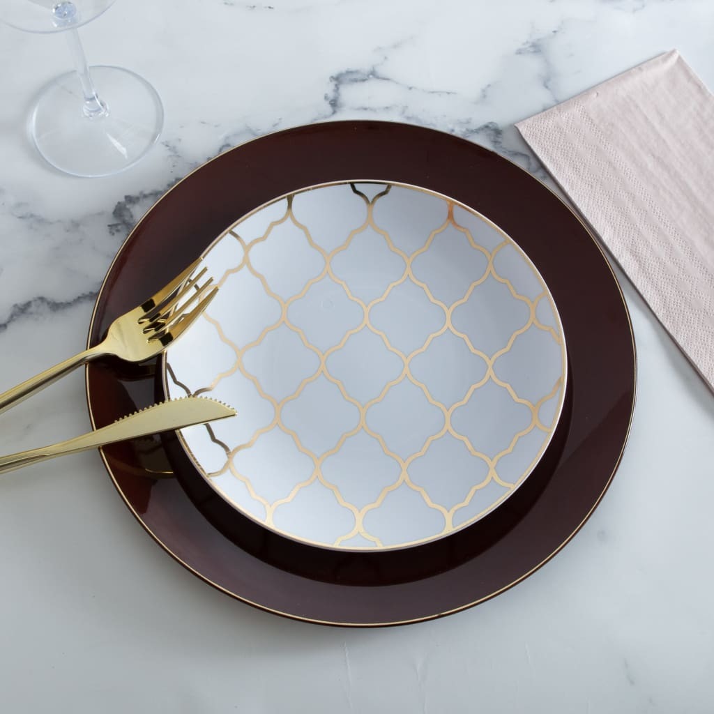 Latte Gold Rimmed Plastic Plates - 2 Sizes