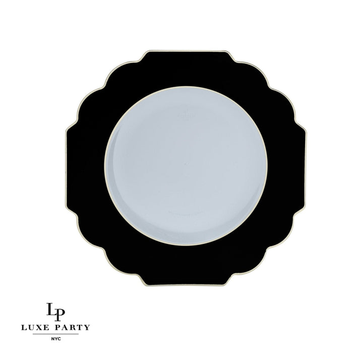 Clear Black Scalloped Gold Rimmed Plastic Plates - 2 Sizes