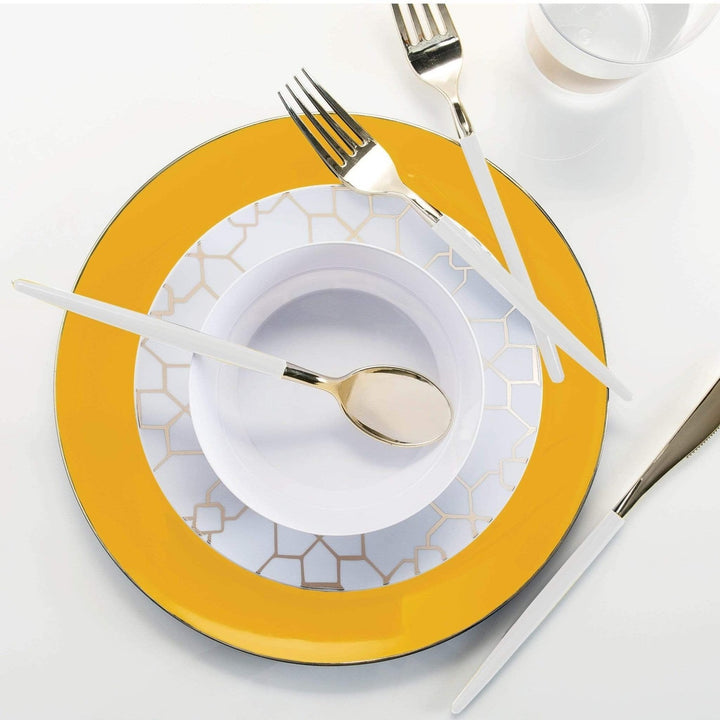 Yellow Gold Rimmed Plastic Plates - 2 Sizes