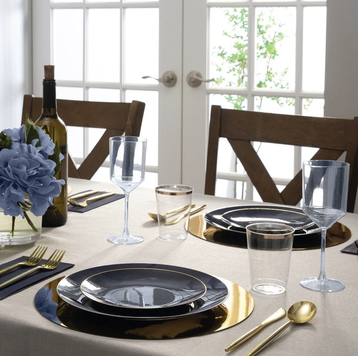 Navy Gold Rimmed Plastic Plates - 2 Sizes