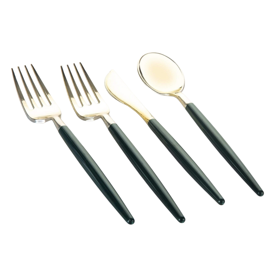 Emerald and Gold Plastic Cutlery Set - 32 pcs