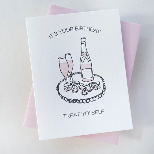 Oyster Champagne Birthday - Letterpress Birthday Card