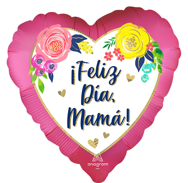28" Jumbo Satin Feliz Dia Mama Watercolor (Spanish) Foil Balloon
